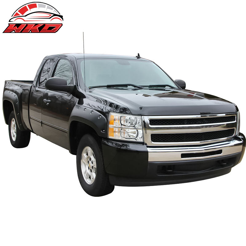 Fits 07-14 Silverado 1500 2500HD Long Bed Pocket Rivet Textured Fender Flares PP