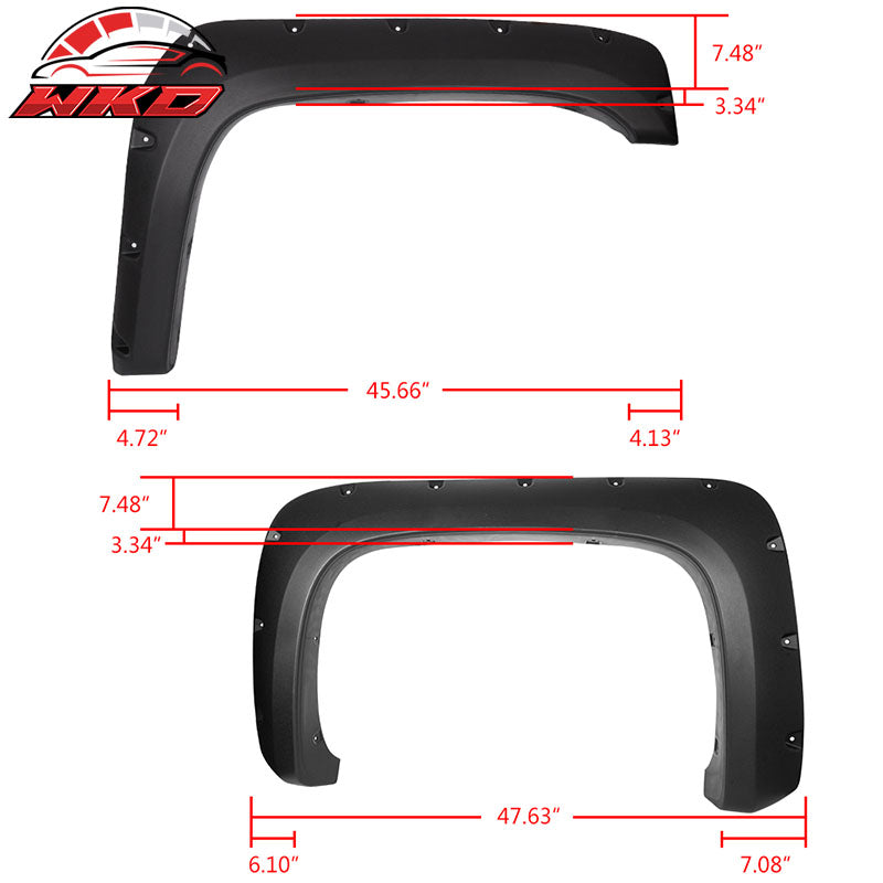Fits 07-14 Silverado 1500 2500HD Long Bed Pocket Rivet Textured Fender Flares PP