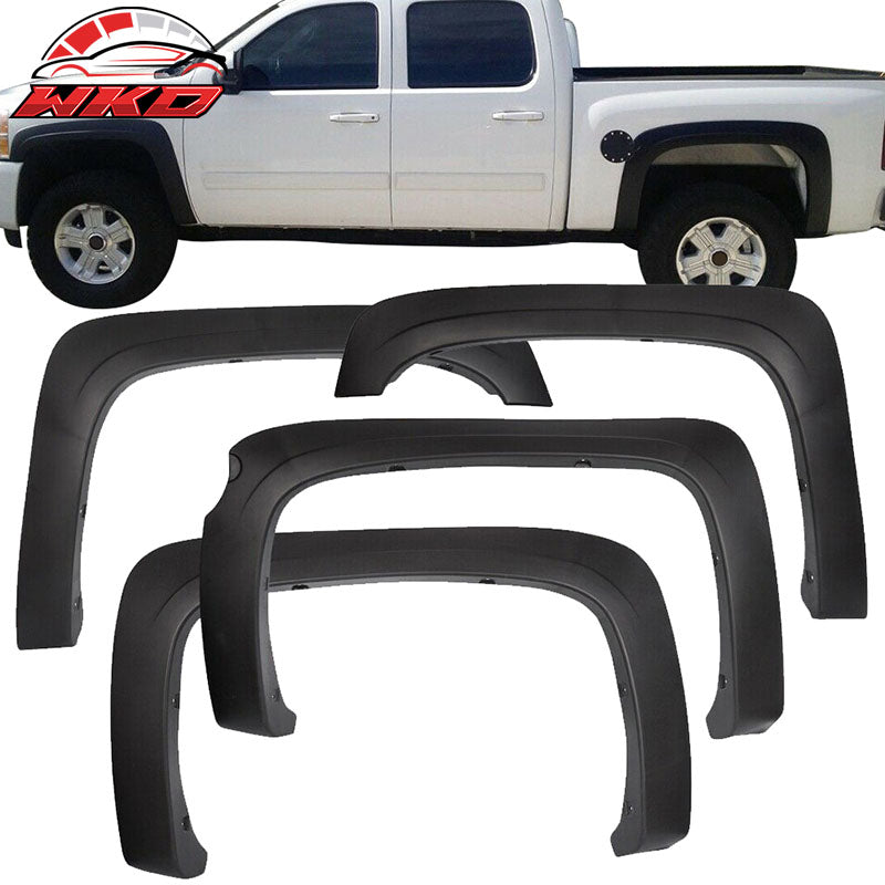 Fit 07-13 Silverado 1500 69.3" Short Bed Pocket Rivet Textured Fender Flares 4PC
