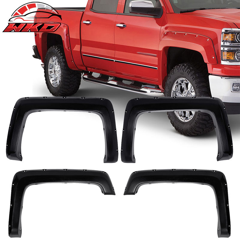 Fits 14-18 Chevy Silverado Short Bed Pocket Rivet Fender Flares ABS Textured