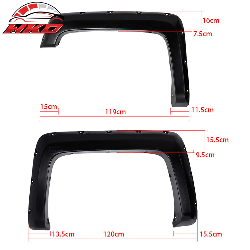 Fits 14-18 Chevy Silverado Short Bed Pocket Rivet Fender Flares ABS Textured
