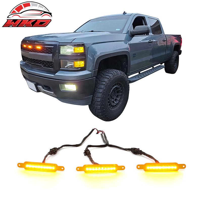 Fits Chevy Silverado GMC Sierra 1500 2500 3PC LED Grille Light W/Wiring Harness