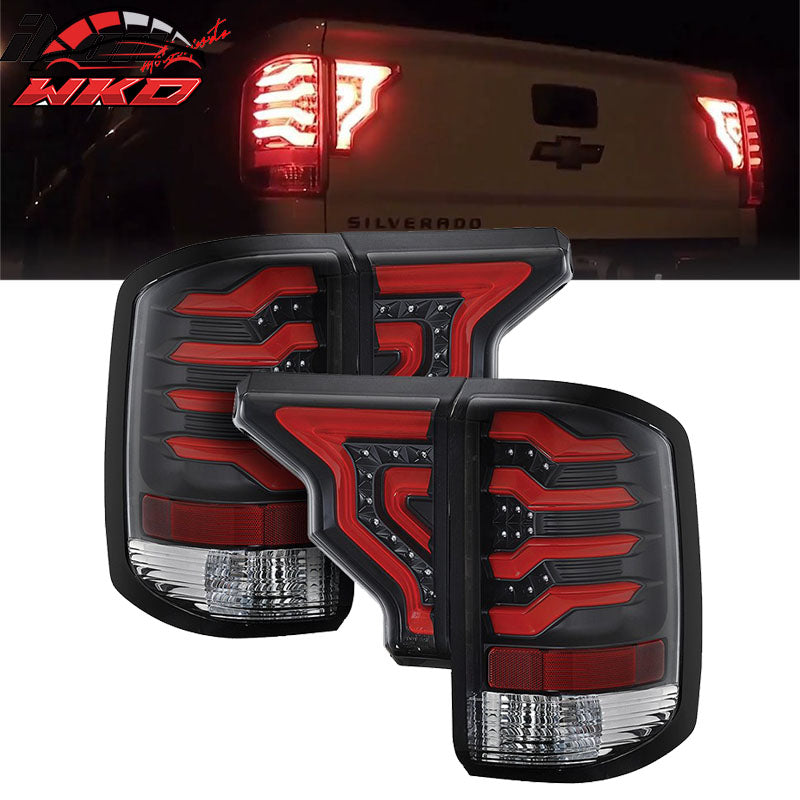Wholesale 14-19 Silverado 1500 2500 LED Tail Lights Clear Lens Black Housing Red Bar