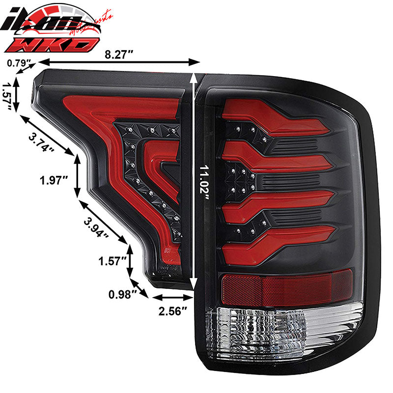 Fits 14-19 Silverado 1500 2500 LED Tail Lights Clear Lens Black Housing Red Bar