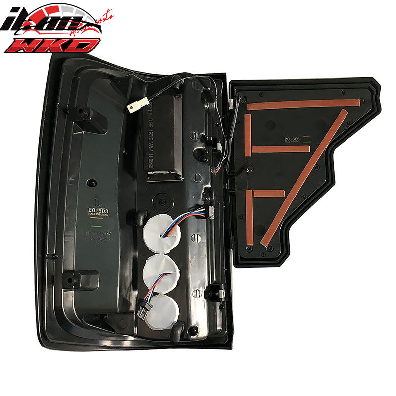 Fits 14-19 Silverado 1500 2500 LED Tail Lights Clear Lens Black Housing Red Bar