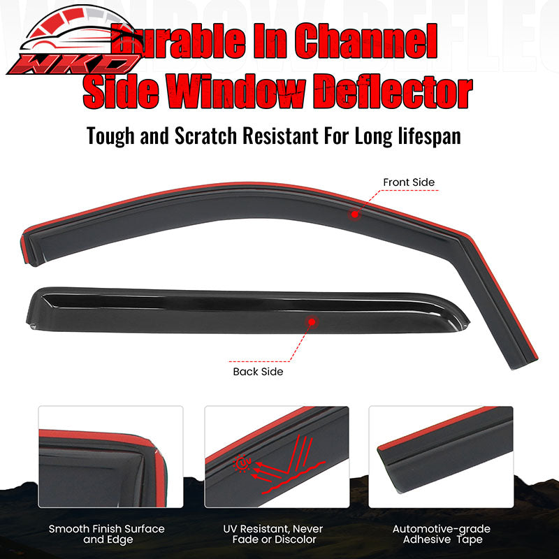 Fits 14-19 Silverado Sierra 1500 & 2500 3500 HD Crew Cab Window Visor In-Channel