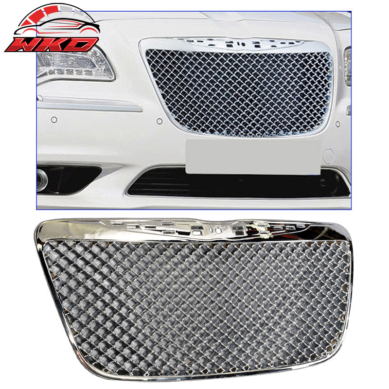 Fits 11-14 Chrysler 300 300C B Style Mesh Front Bumper Grille Guard Chrome ABS