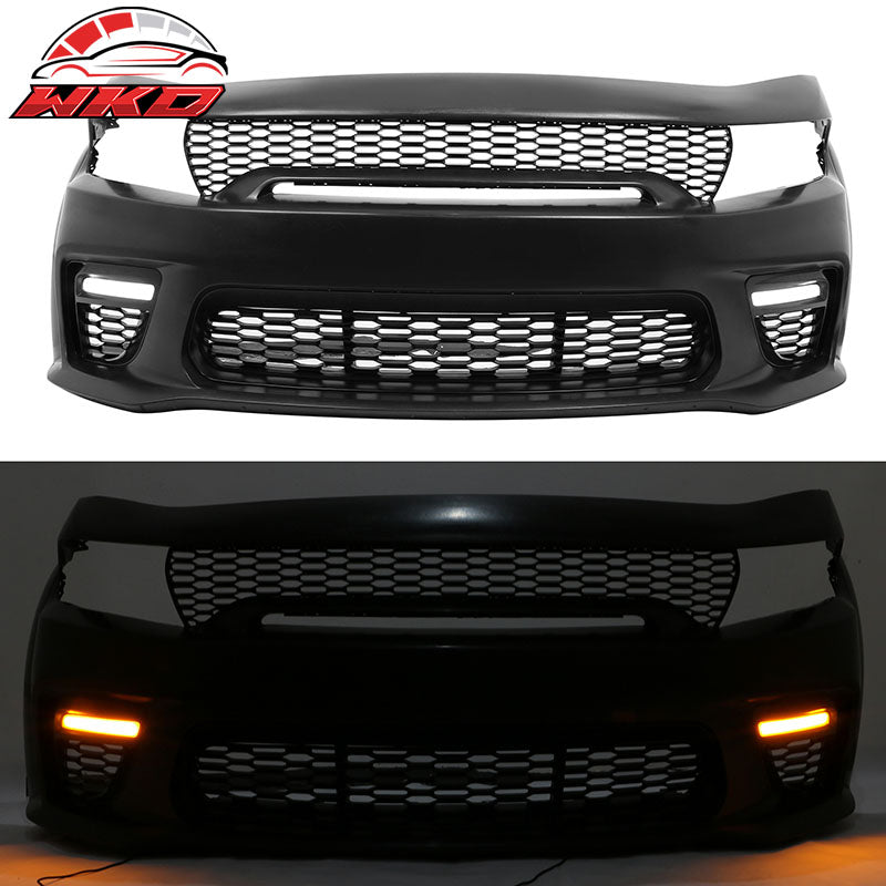 Fits 15-23 Dodge Charger Sedan PP Front Bumper Cover W/Grille LED Foglight Cover