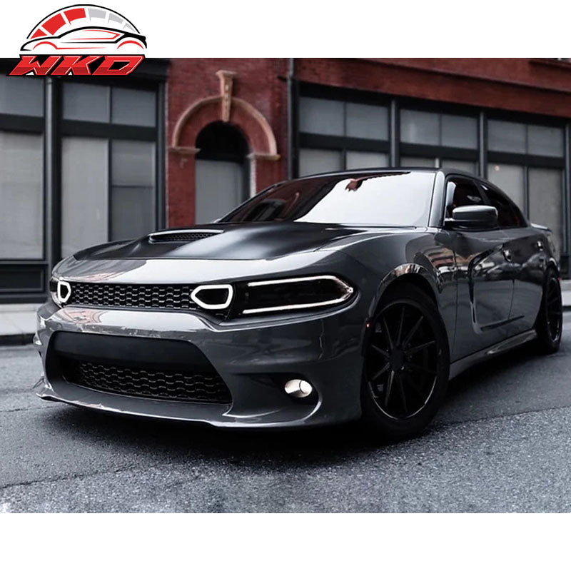 Fit 15-23 Dodge Charger SRT Scat Pack 2PC Smoke LED DRL Bezel Grille Lights Lamp