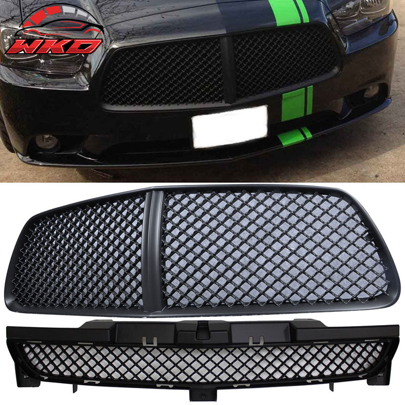 Fits 11-14 Dodge Charger Front Upper / Bottom Unpainted Mesh Hood Grille
