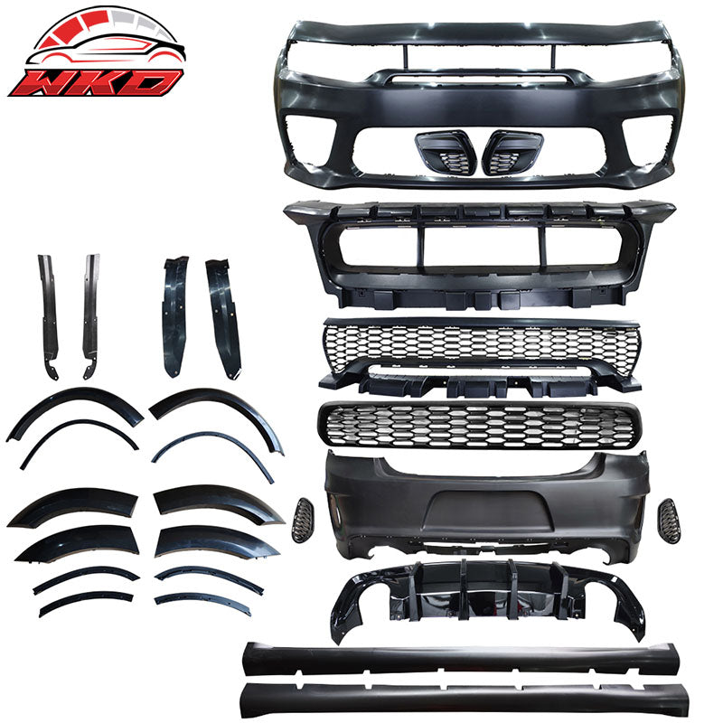 Fits 15-23 Dodge Charger Widebody Whole Bumper Side Gloss Black Diffuser Kits