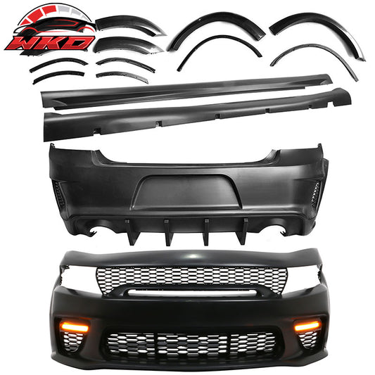 Wholesale 15-23 Dodge Charger Widebody Whole Bumper W/ LED Matte Black Diffuser Kits