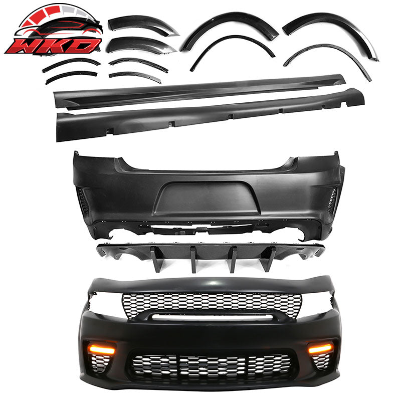 Wholesale 15-23 Dodge Charger Widebody Whole Bumper Carbon Look Diffuser Kits W/ LED