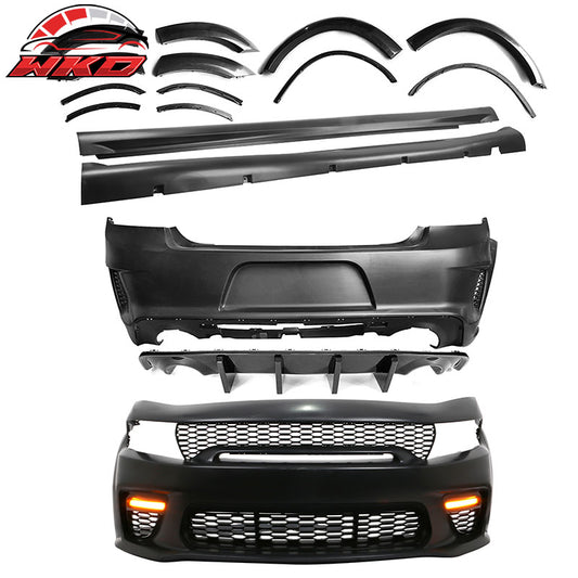 Wholesale 15-23 Dodge Charger Widebody Whole Bumper Carbon Look Diffuser Kits W/ LED