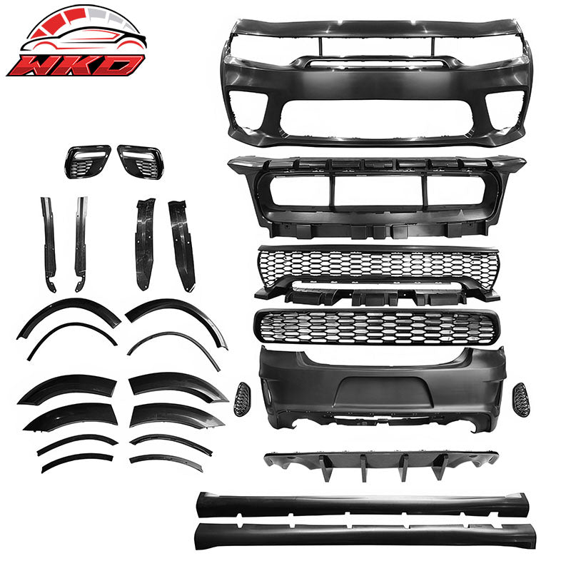Fits 15-23 Dodge Charger Widebody Whole Bumper Carbon Look Diffuser Kits W/ LED