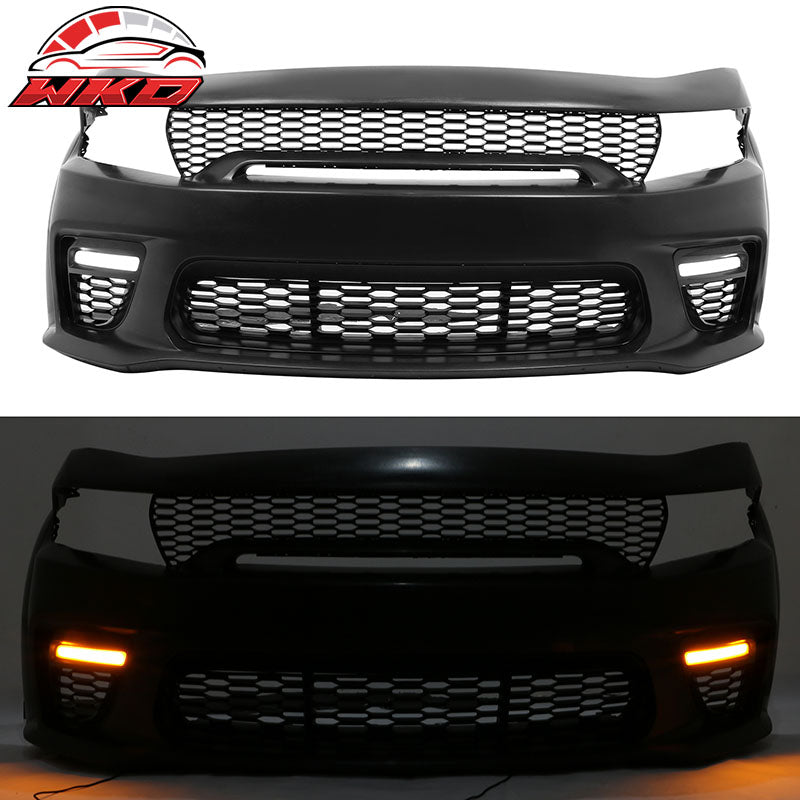 Fits 15-23 Dodge Charger Widebody Whole Bumper Carbon Look Diffuser Kits W/ LED