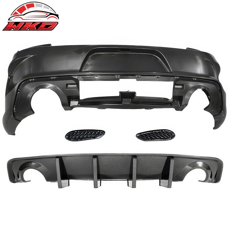 Fits 15-23 Dodge Charger Widebody Whole Bumper Carbon Look Diffuser Kits W/ LED