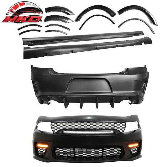 Wholesale 15-23 Dodge Charger Widebody Whole Bumper Gloss Black Diffuser Kits W/ LED