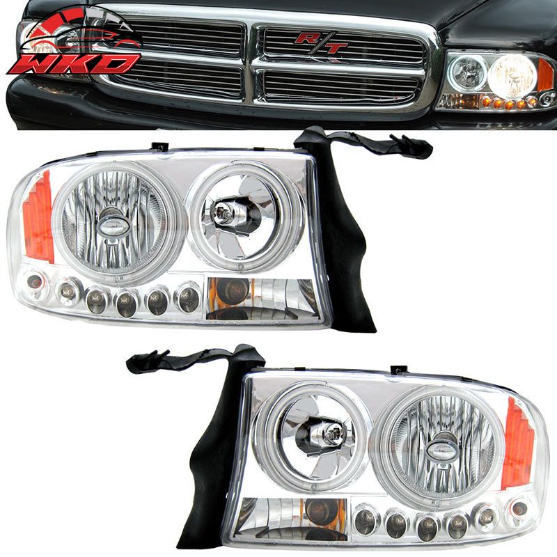 Fits 98-04 Dodge Durango Dakota CCFL Halo Chrome Headlights