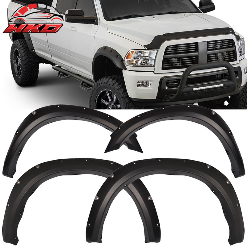 Fits 10-18 Dodge Ram 2500 3500 Pocket Rivet 4PC PP Matte Black Fender Flares