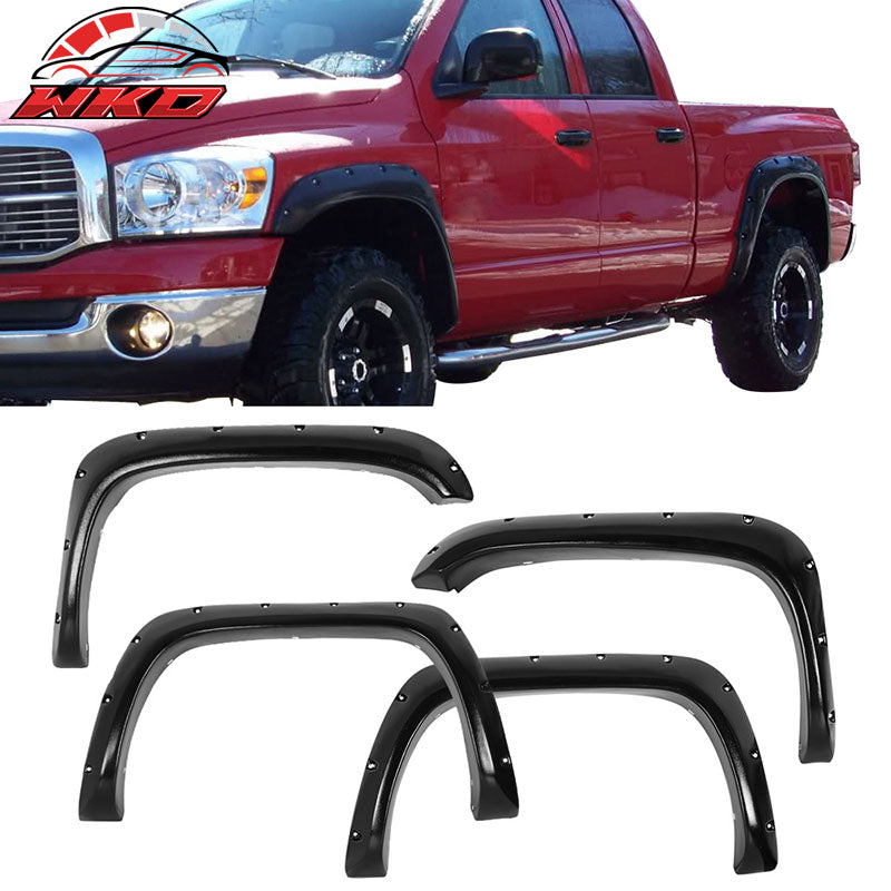Fits 94-02 Dodge Ram Pocket Rivet Style Fender Flares ABS Textured 4PC