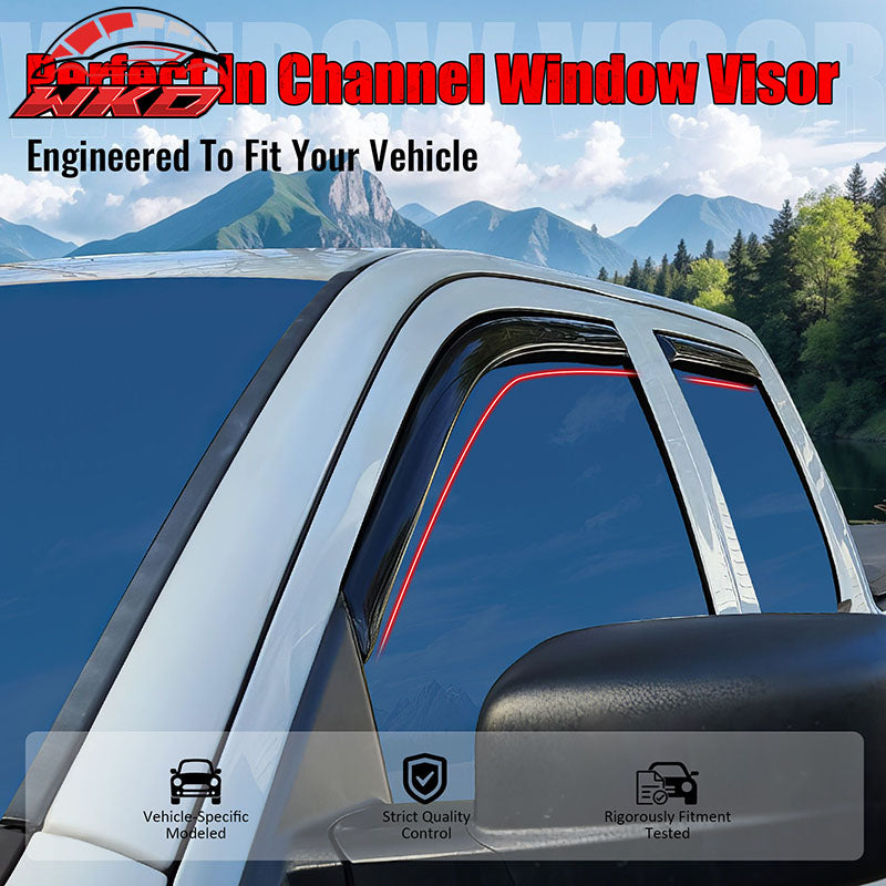 Fits 09-24 Dodge Ram 1500 & Classic Quad Cab Window Visors Deflectors In-Channel