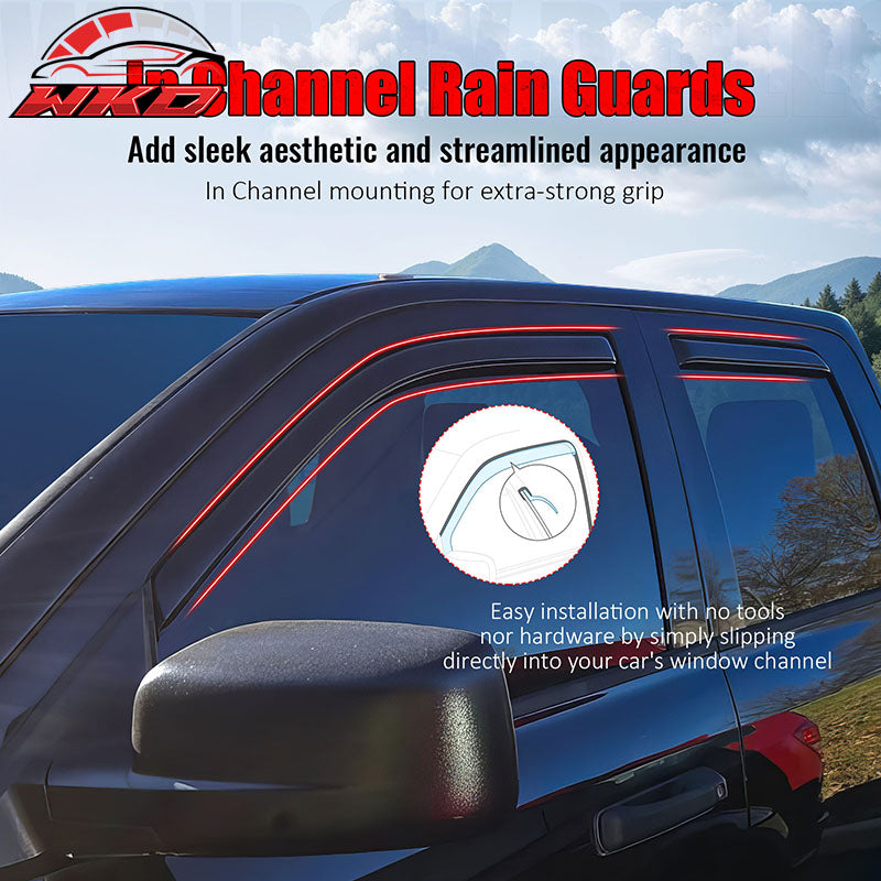 Fits 09-24 Dodge Ram 1500 & Classic Quad Cab Window Visors Deflectors In-Channel