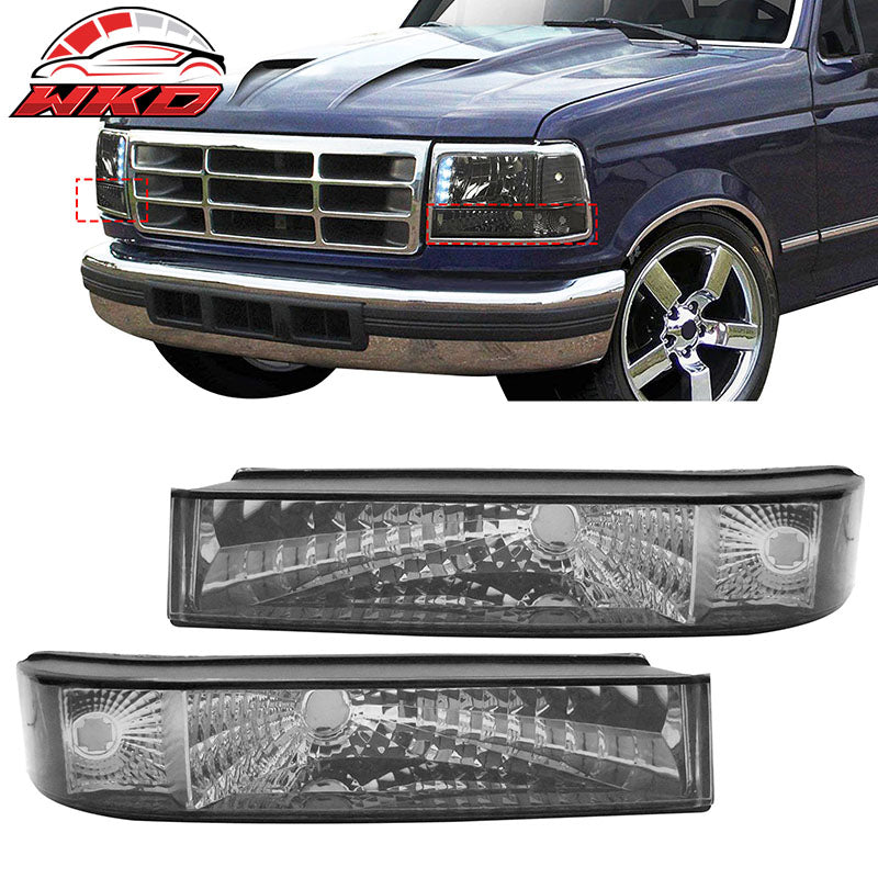 Fits 92-96 Ford Bronco Front Left Right Bumper Signal Parking Lights Smoke