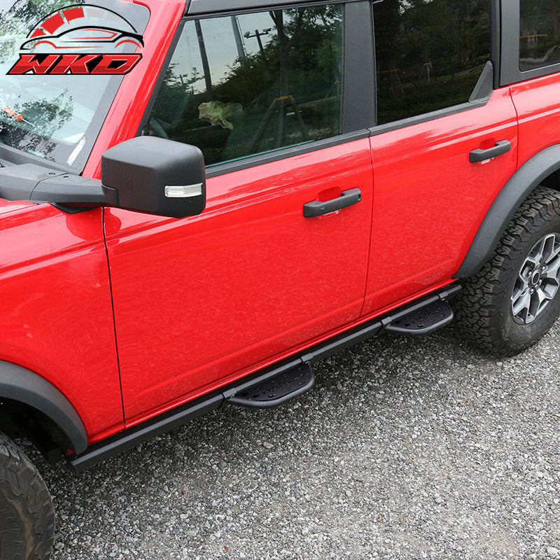 Fits 21-26 Ford Bronco 4-Door Rock Rail Side Steps Tungsten Steel Black 4PCS Set