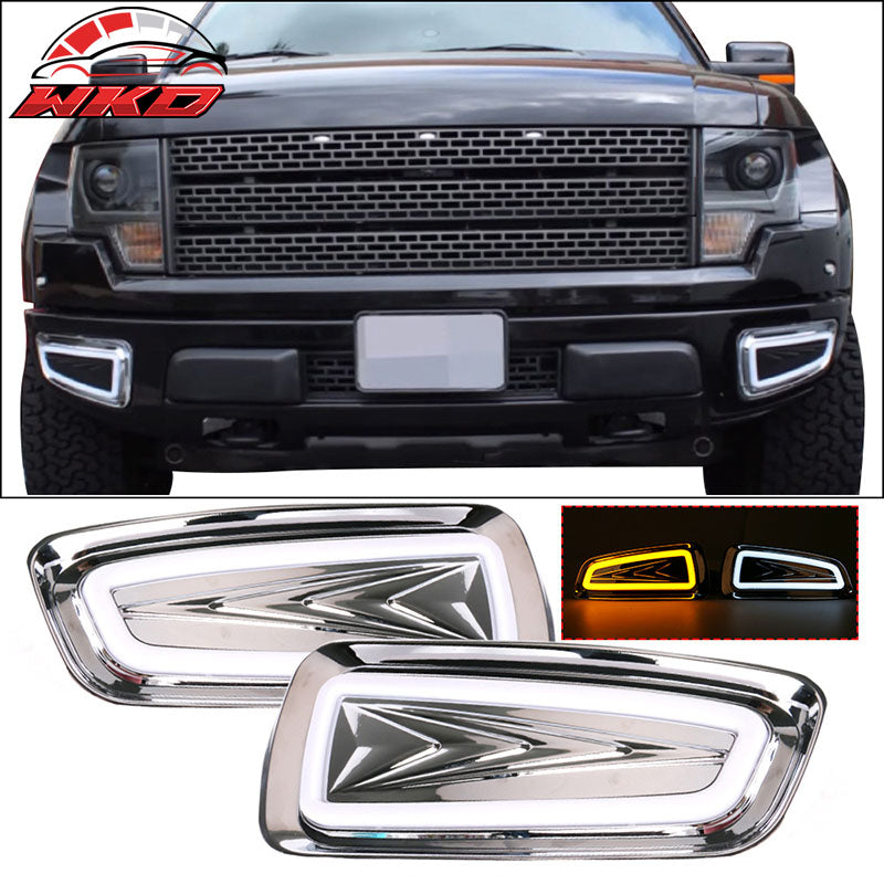 Fits 11-14 F150 Raptor LED White DRL Daytime Running Light Yellow Turn Signal