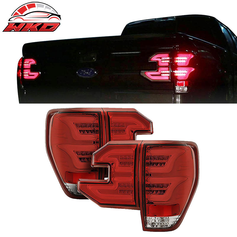 Fits 09-14 Ford F150 Sequential LED Tail Lights Red Lens Clear Housing