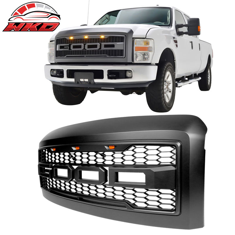 Fits 08-10 Ford F250 F350 R Style Front Upper Grille W/ Letters Matte Black