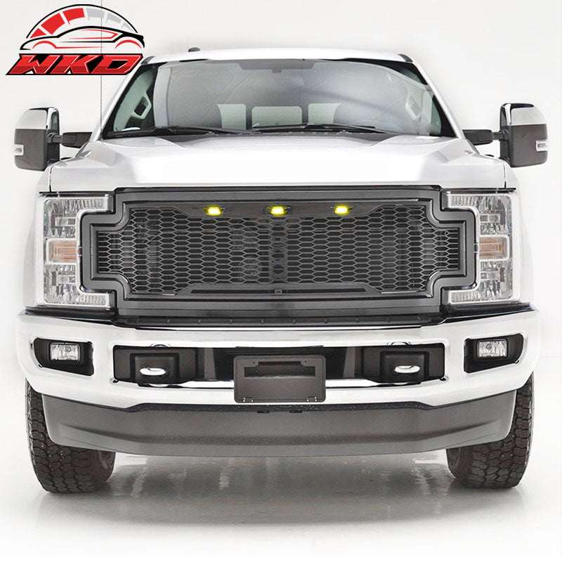 Fits 17-19 Ford F250 F350 LED Honeycomb Mesh Front Bumper Grille Hood ABS