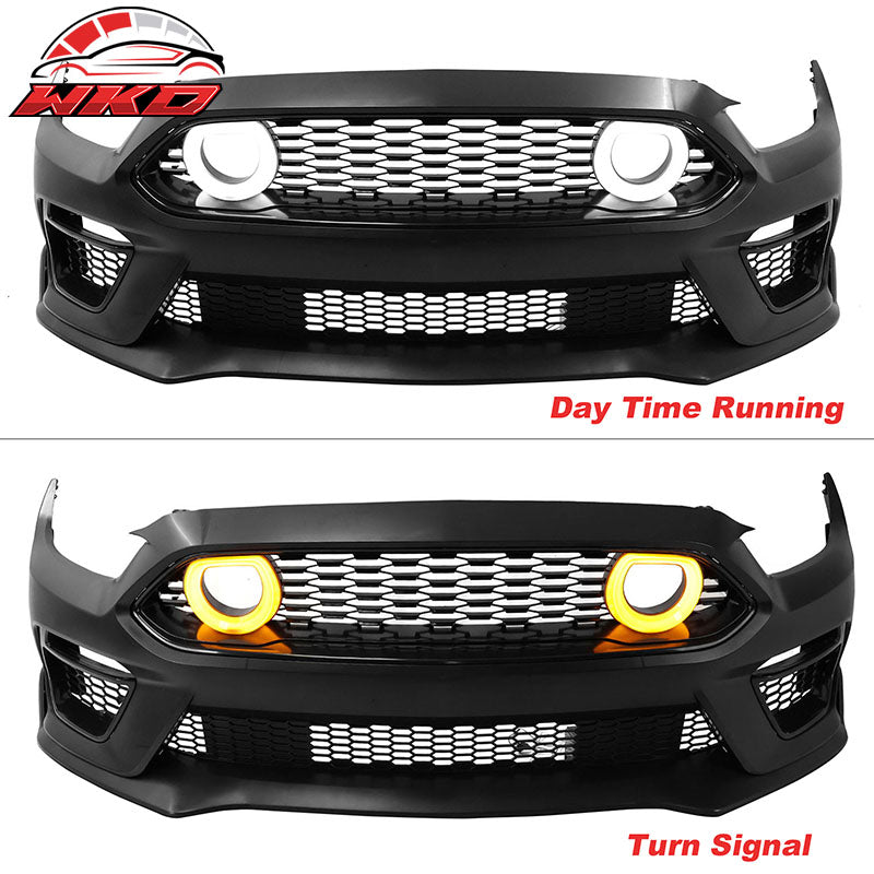 Fits 15-17 Ford Mustang Mach 1 Style Front Bumper Cover W/ Chin Lip LED Grille