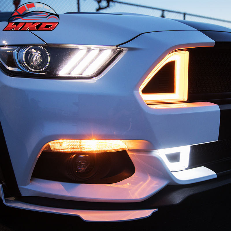 DRL LED Fits 15-17 Mustang IKON Style Front Lower Grill Mesh Grille With Light
