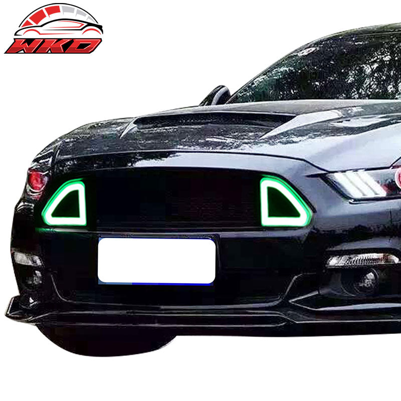 DRL Green LED Fits 15-17 Ford Mustang Front Hood Bumper Mesh Grill Grille