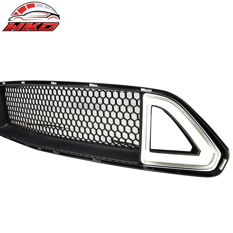 Fits 15-17 Ford Mustang IKON Style Front Upper Grille W/White DRL Yellow Signal