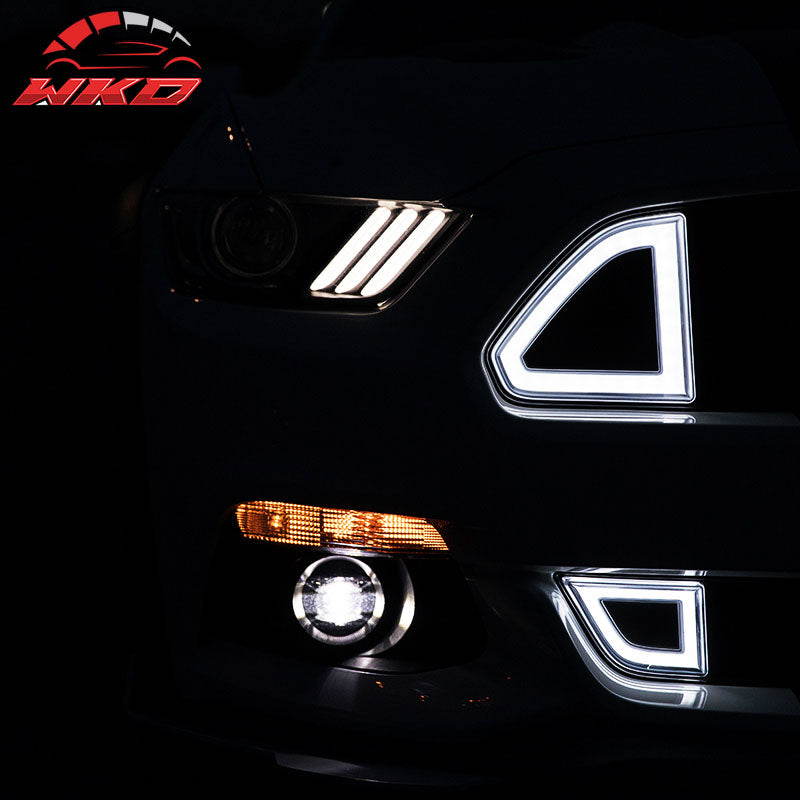 Fits 15-17 Mustang Front Hood Upper Grille White DRL LED With Amber Turn Signal