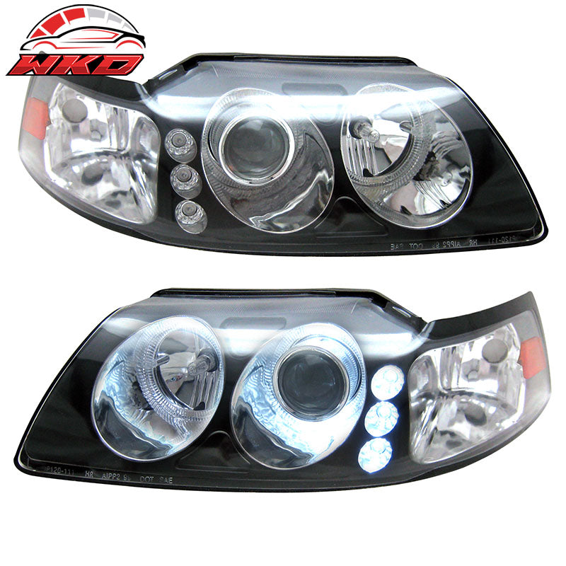 Wholesale 99-04 Ford Mustang Black Projector Headlights Lamps Amber Pair