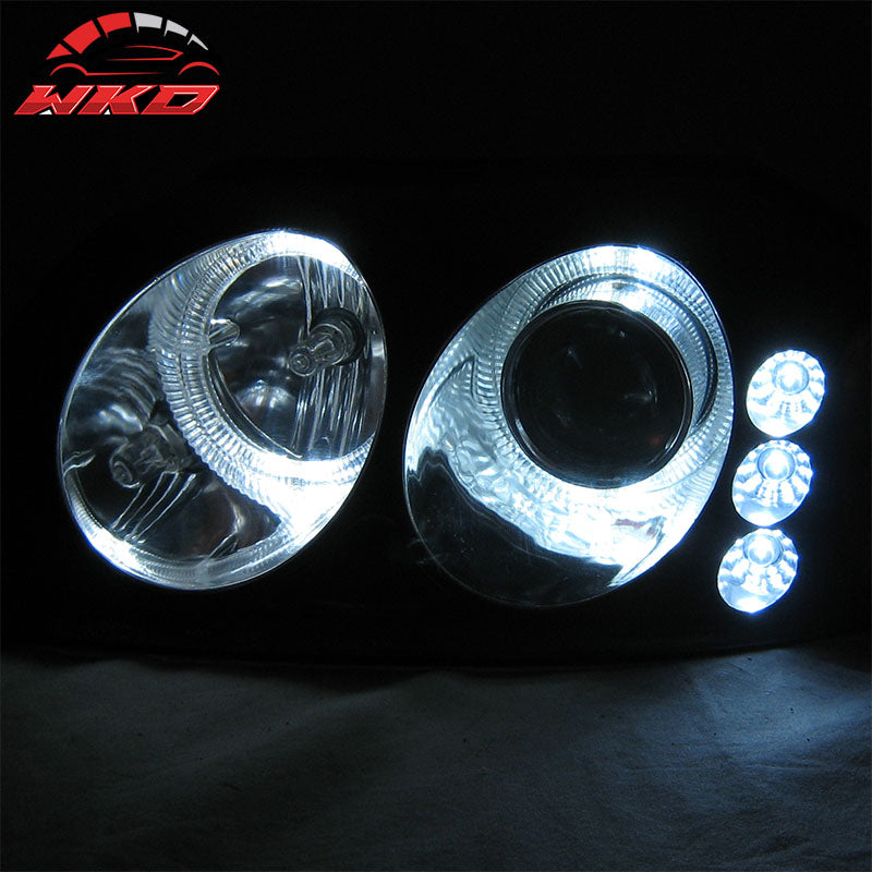 Fits 99-04 Ford Mustang Black Projector Headlights Lamps Amber Pair