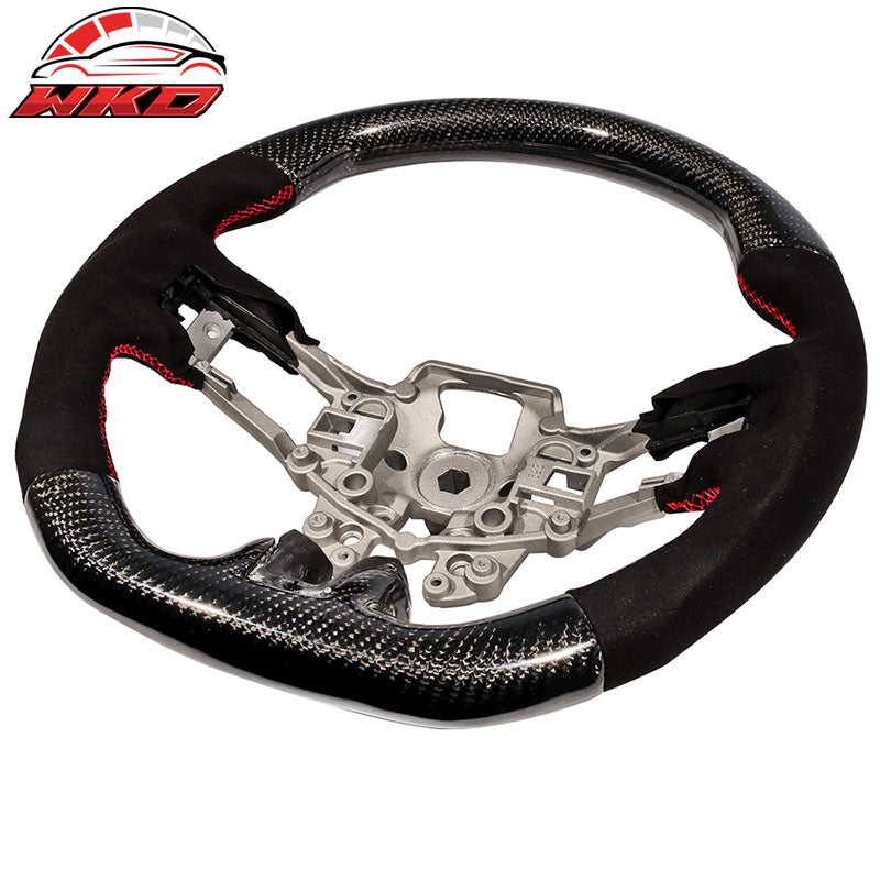 Fits 15-17 Mustang V1 Steering Wheel Matte Carbon Fiber Alcantara Red Stitching