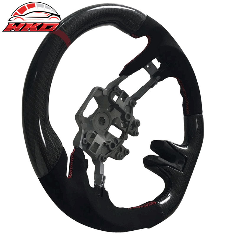 Fits 15-17 Mustang V3 Style Steering Wheel Matte Carbon Fiber Alcantara Red Ring