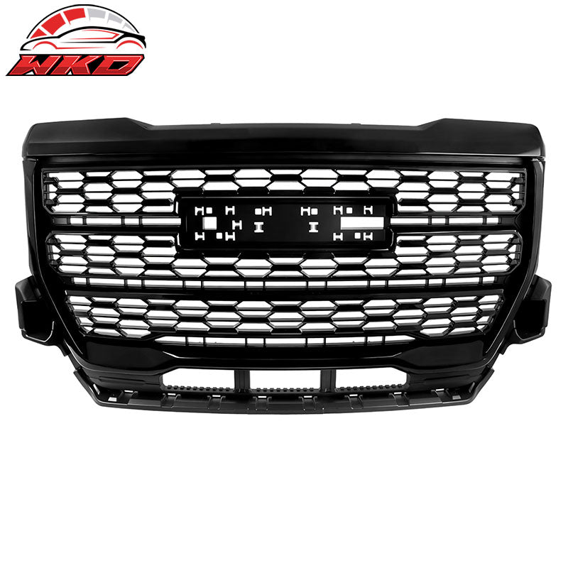 Fits 21-22 GMC Canyon Denali Style Gloss Black Front Bumper Mesh Hood Grille