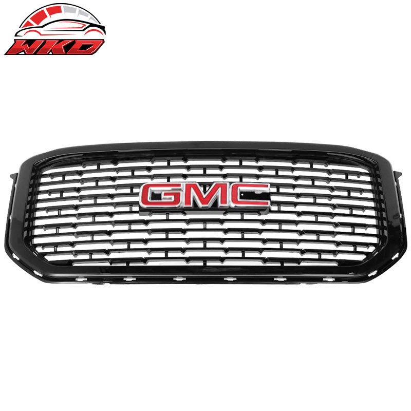 Fits 15-19 GMC Yukon Denali Style Front Upper Grille Unpainted ABS + Red Emblem