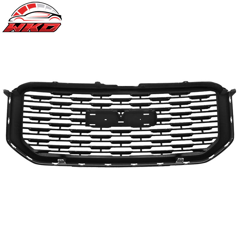Fits 15-19 GMC Yukon Denali Style Front Upper Grille Unpainted ABS + Red Emblem