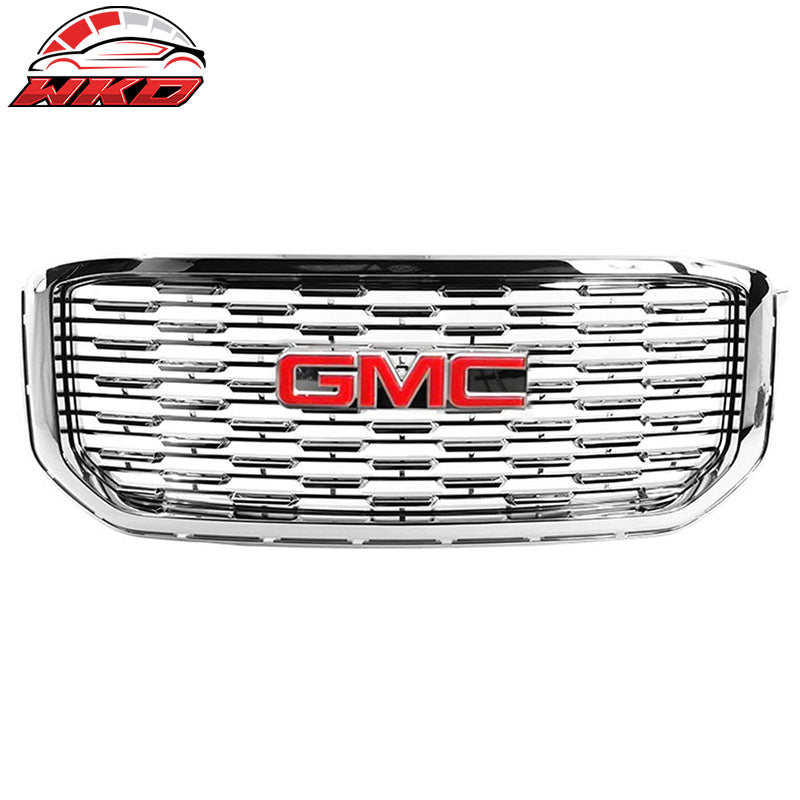 Fits 15-19 GMC Yukon Denali Style Front Upper Grille Chrome ABS + Red GMC Emblem