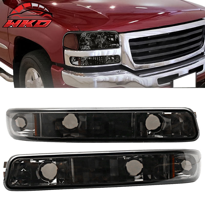 Fits 99-07 GMC Yukon LED Headlight Chrome Housing Smoke Lens Amber Reflector