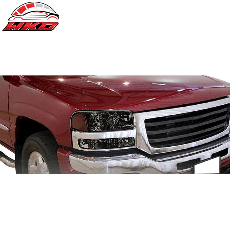 Fits 99-07 GMC Yukon LED Headlight Chrome Housing Smoke Lens Amber Reflector