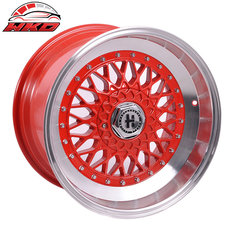 17 Inch Hayame Performance Wheel Rims Red Face Red Machine Lip & Chrome Rivets