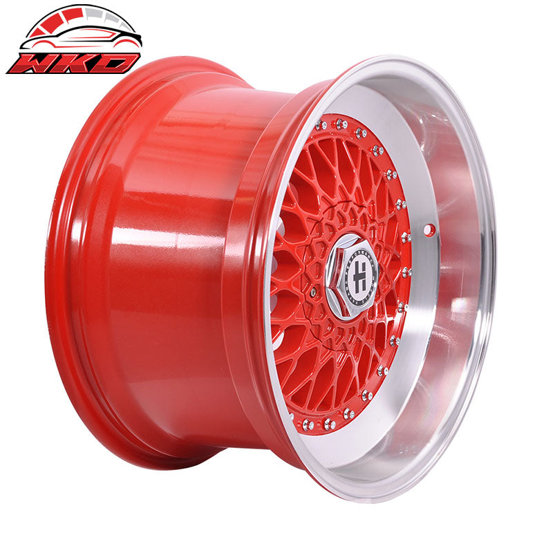17 Inch Hayame Performance Wheel Rims Red Face Red Machine Lip & Chrome Rivets